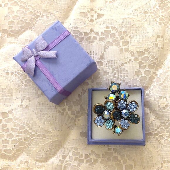 VTG NWOT Monet Girls Women’s Blue Cubic Zirconia Adjustable Vintage Copper Ring - Picture 7 of 11